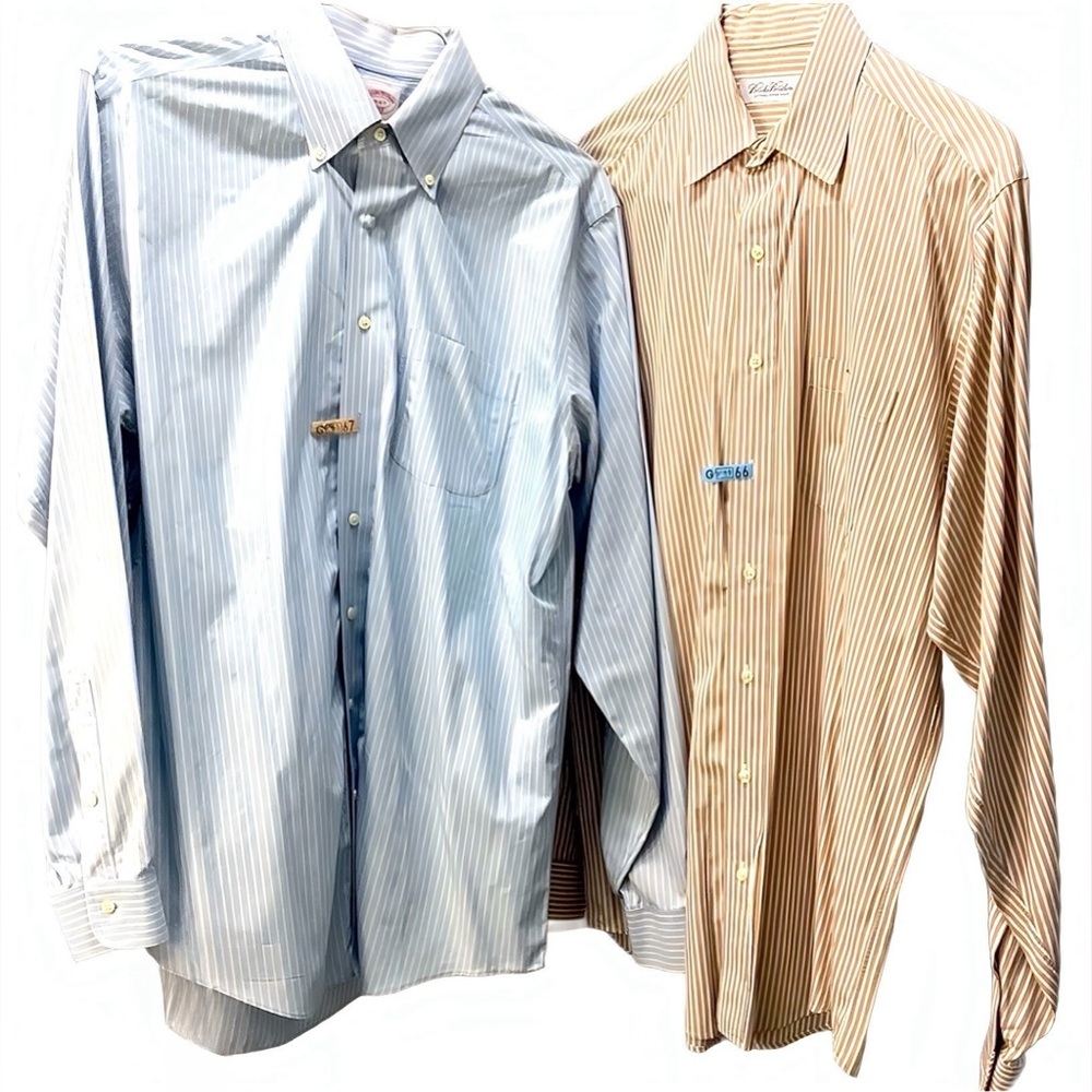 2 Brooks Brothers button down striped shirts Blue, Tan, Yellow Size 16-36/37